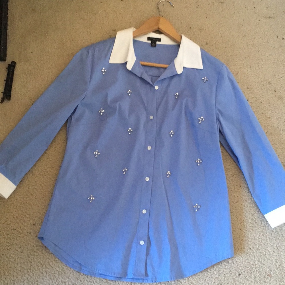 Ann Taylor white collared blue blouse